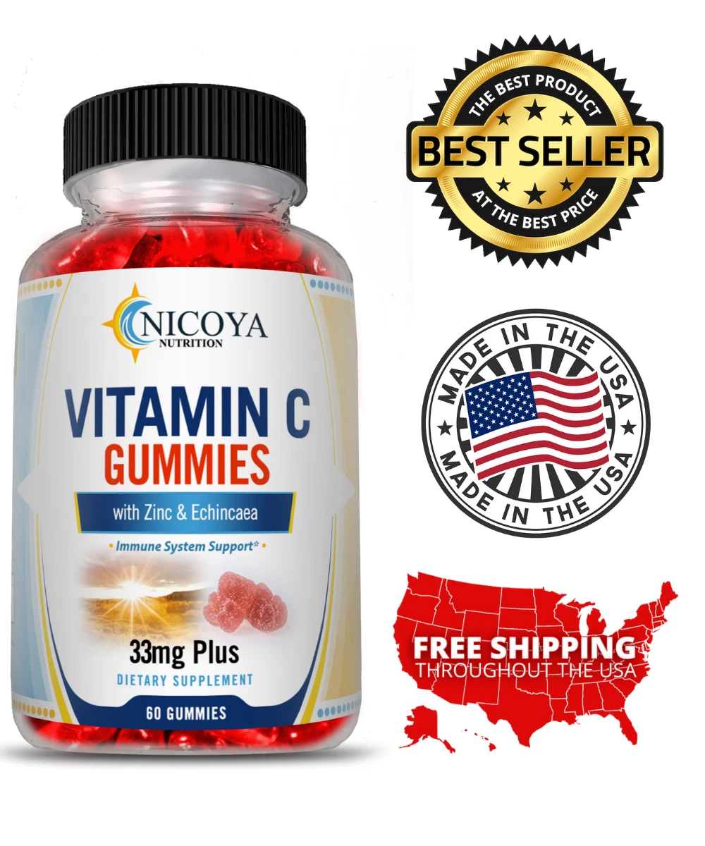 Bottle of Vitamin C Gummies for Immune & Heart Support – 60ct, 33mg+ to support health and wellness