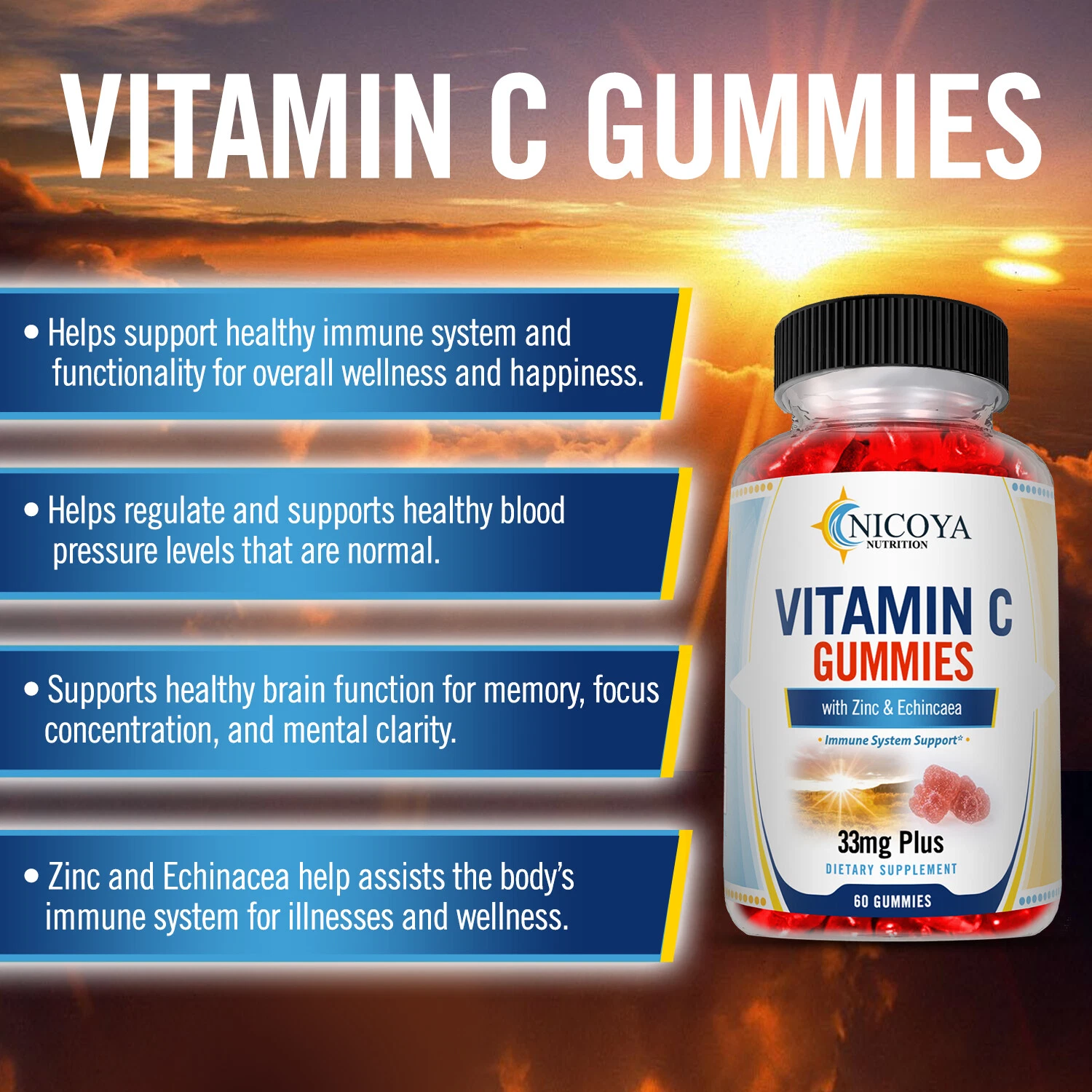 Bottle of Vitamin C Gummies for Immune & Heart Support – 60ct, 33mg+ to support health and wellness