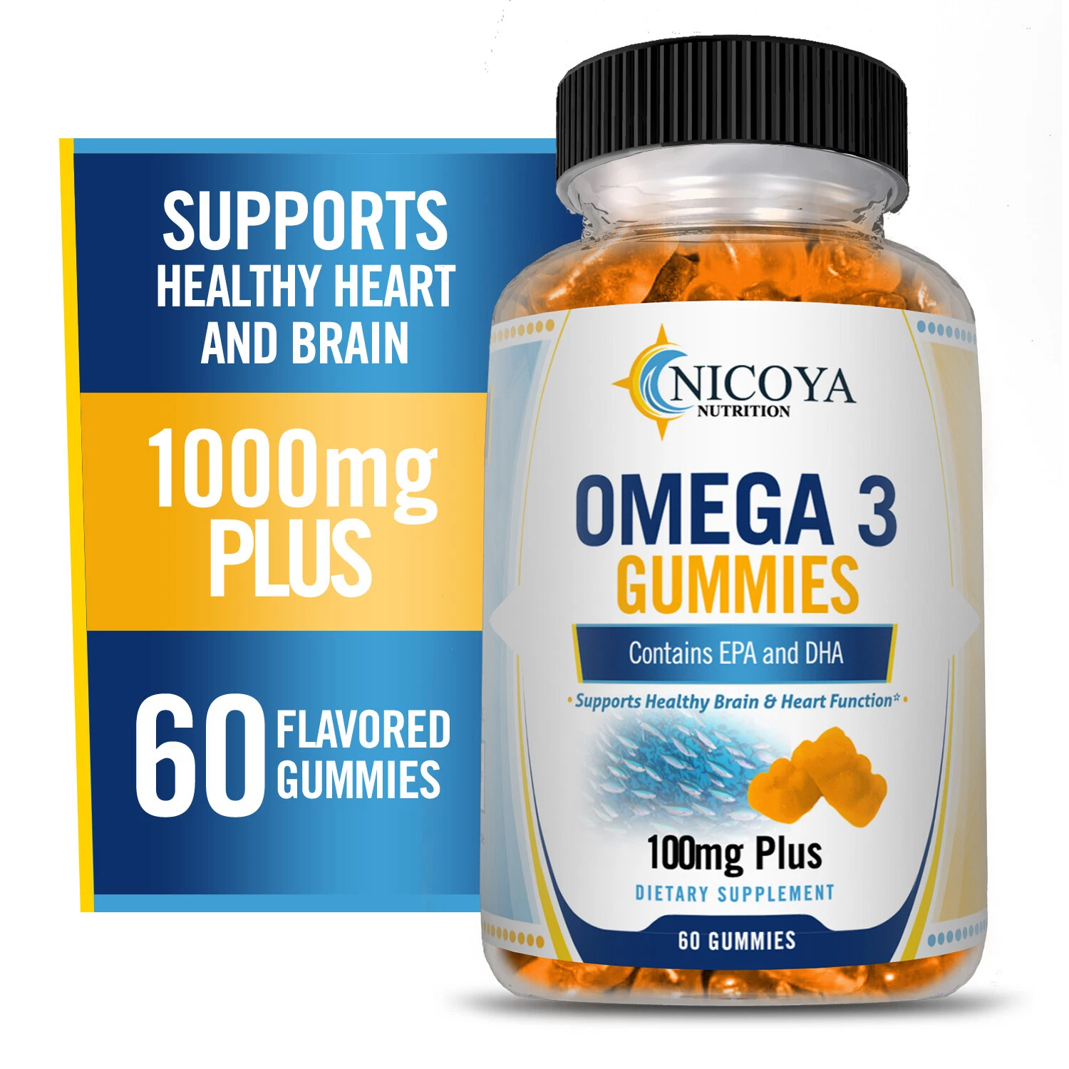 Bottle of Omega-3 Fish Oil Gummies for Joint & Heart Support – 100 MG+, 60ct to support health and wellness