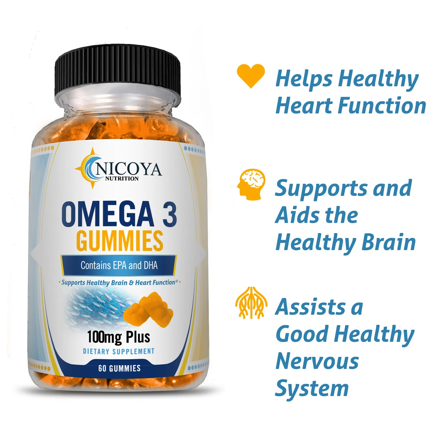 Bottle of Omega-3 Fish Oil Gummies for Joint & Heart Support – 100 MG+, 60ct to support health and wellness
