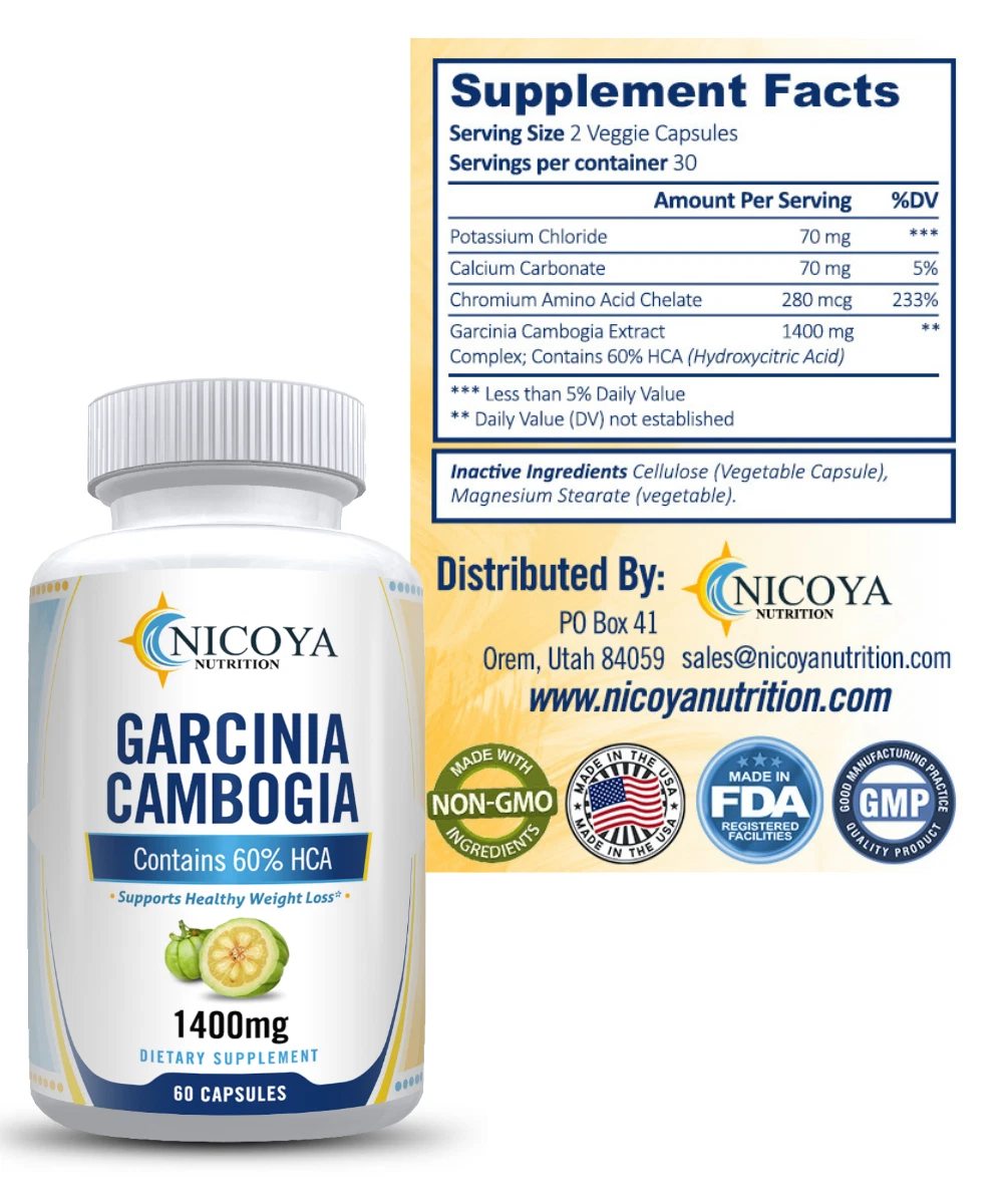 Bottle of Garcinia Cambogia Supplement for Weight Loss & Carb Control – 1400mg, 60CT to support health and wellness