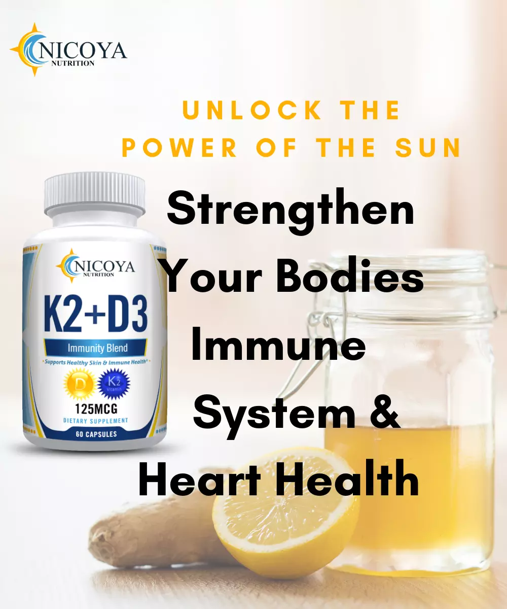 Bottle of Vitamin K2 & D3 Supplement for Bone & Immune Support – 125 MCG, BioPerine Capsules to support health and wellness