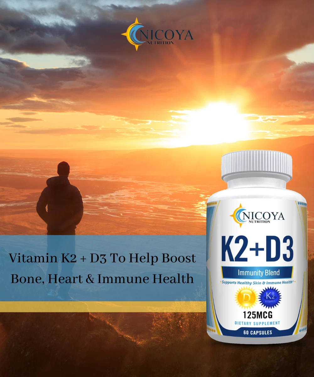 Bottle of Vitamin K2 & D3 Supplement for Bone & Immune Support – 125 MCG, BioPerine Capsules to support health and wellness
