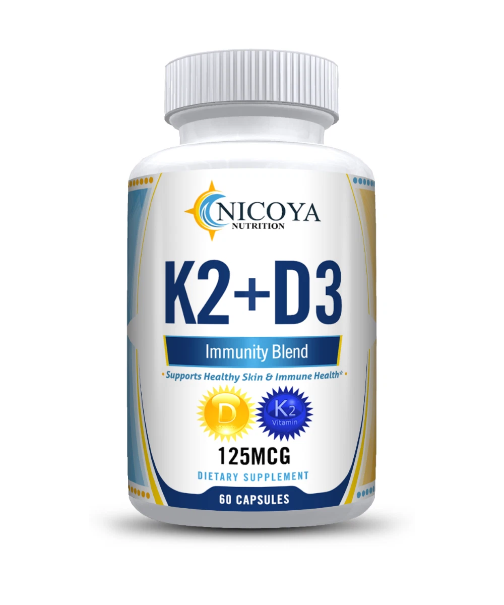 Bottle of Vitamin K2 & D3 Supplement for Bone & Immune Support – 125 MCG, BioPerine Capsules to support health and wellness