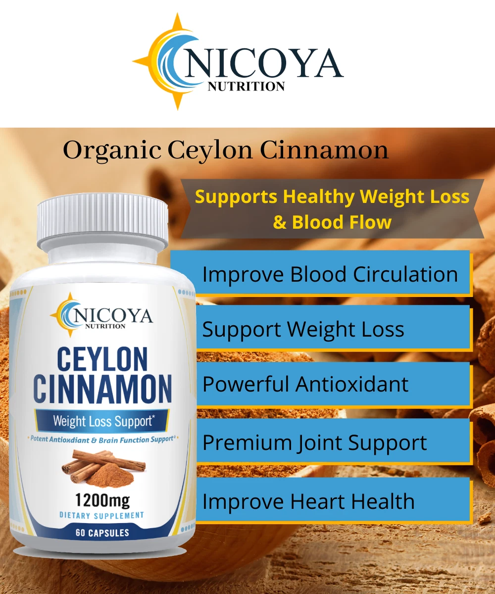 Bottle of Ceylon Cinnamon Supplement for Blood Sugar & Heart Support – 60ct to support health and wellness