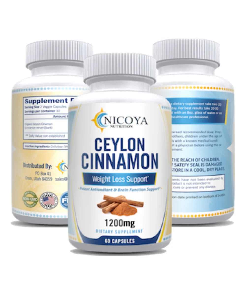 Bottle of Ceylon Cinnamon Supplement for Blood Sugar & Heart Support – 60ct to support health and wellness