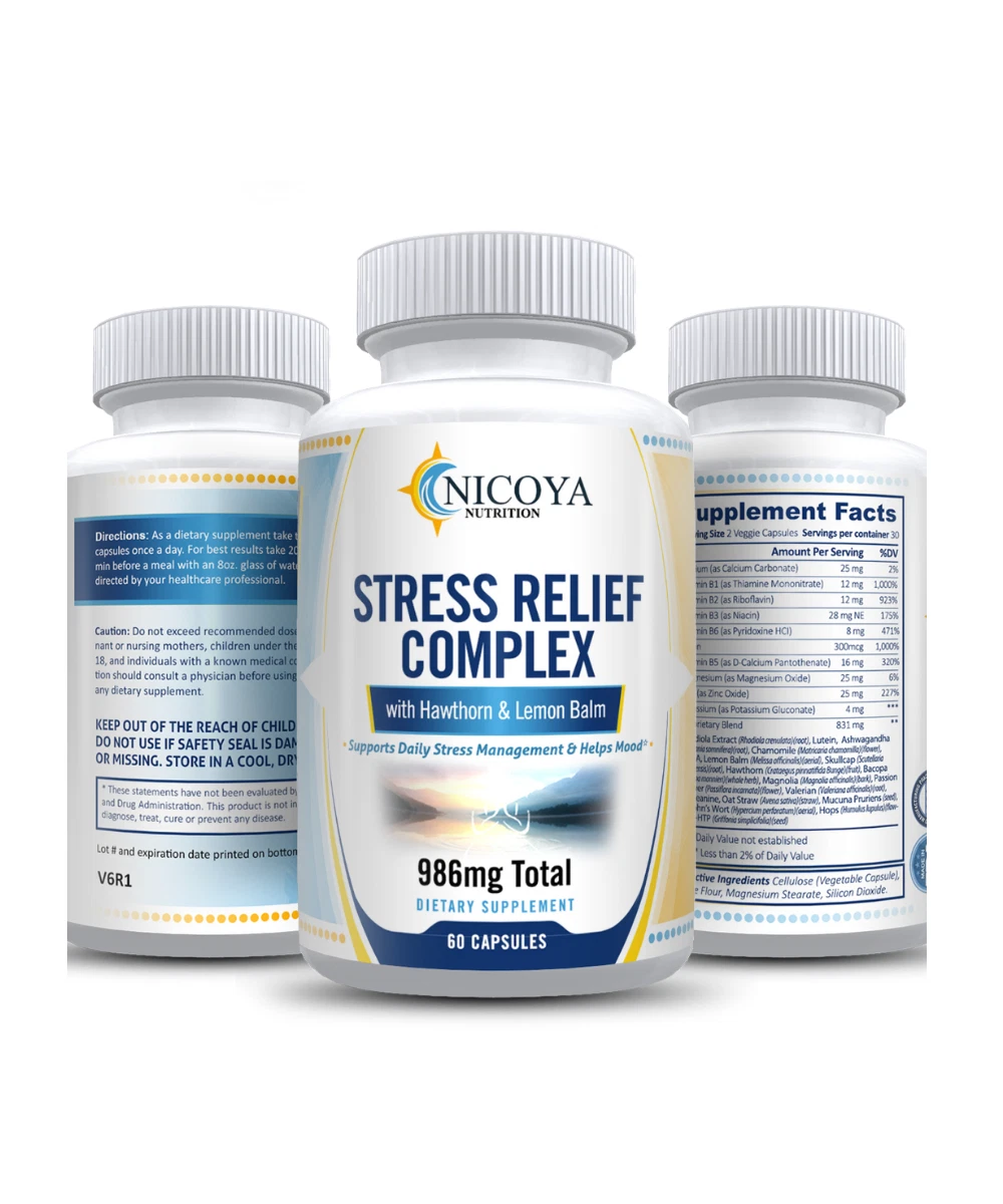 Bottle of Stress Relief & Anti-Anxiety Supplement – All Natural Complex to support health and wellness