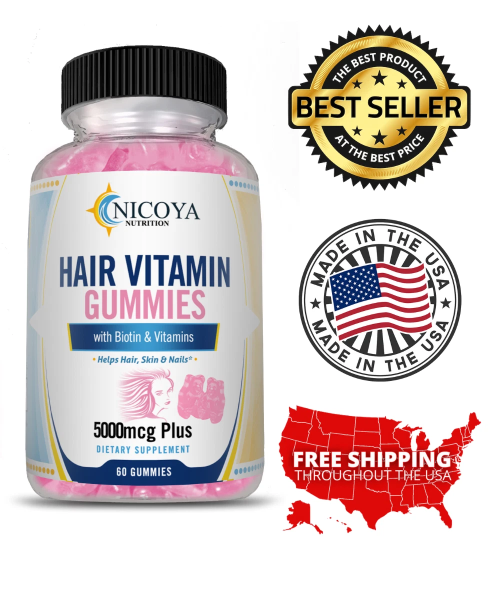 Bottle of Biotin Hair Growth Gummies for Hair Growth & Health Support – 5000mcg, 60ct to support health and wellness
