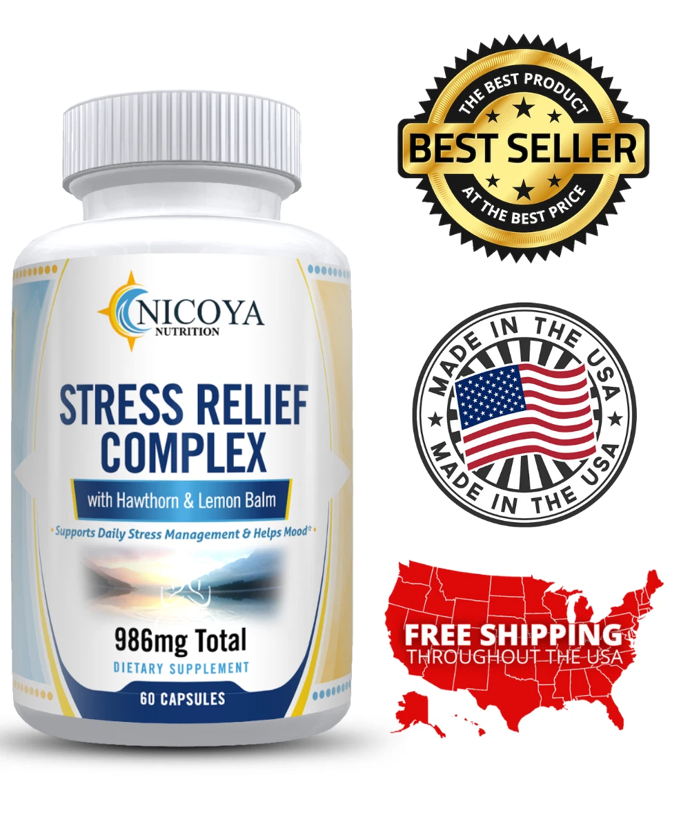 Bottle of Stress Relief & Anti-Anxiety Vitamin Supplement – Natural Calming Capsules to support health and wellness