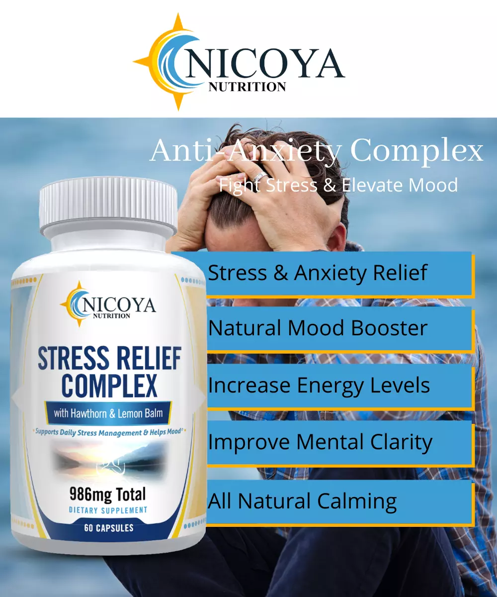 Bottle of Stress Relief & Anti-Anxiety Vitamin Supplement – Natural Calming Capsules to support health and wellness