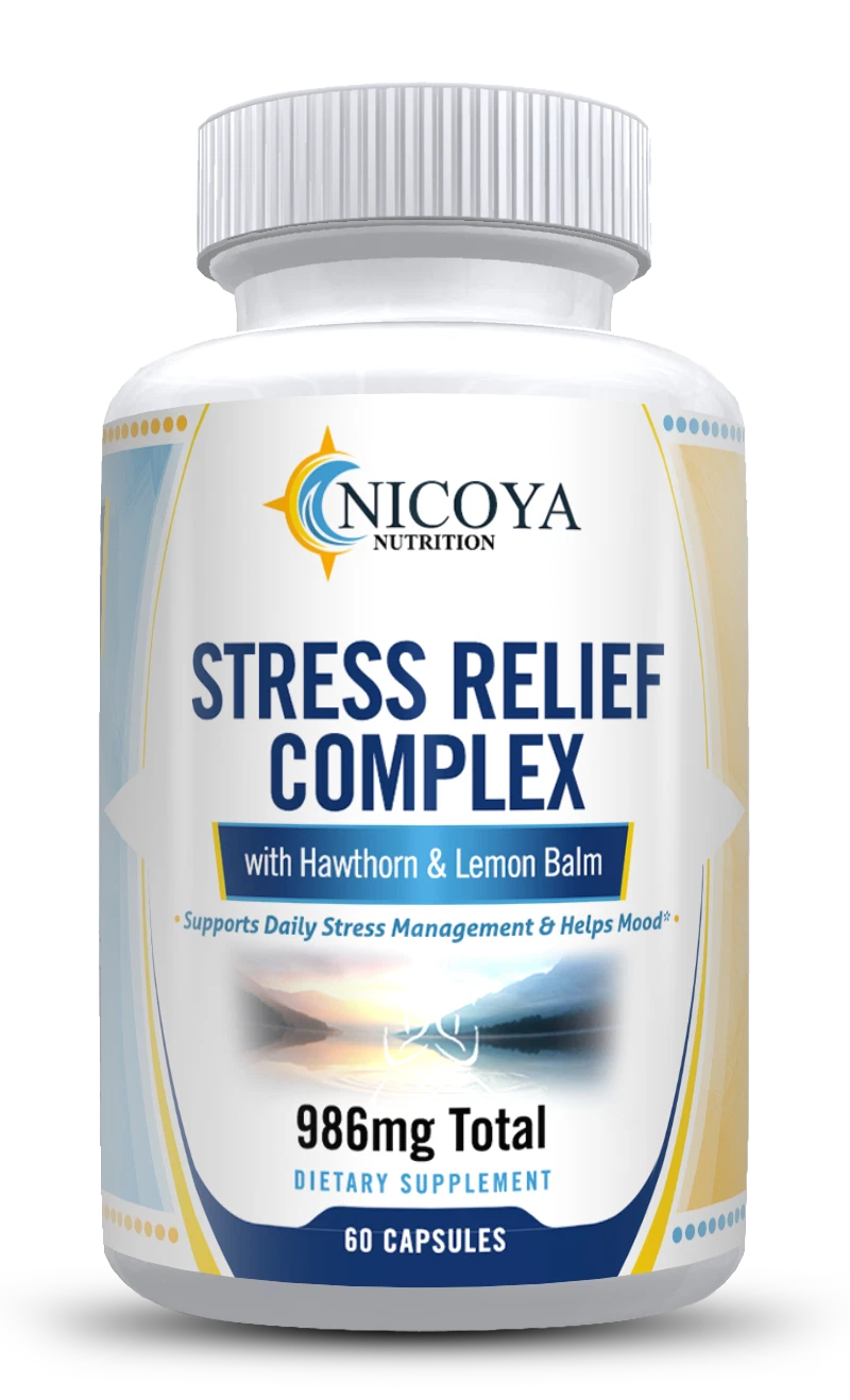 Bottle of Stress Relief & Anti-Anxiety Vitamin Supplement – Natural Calming Capsules to support health and wellness