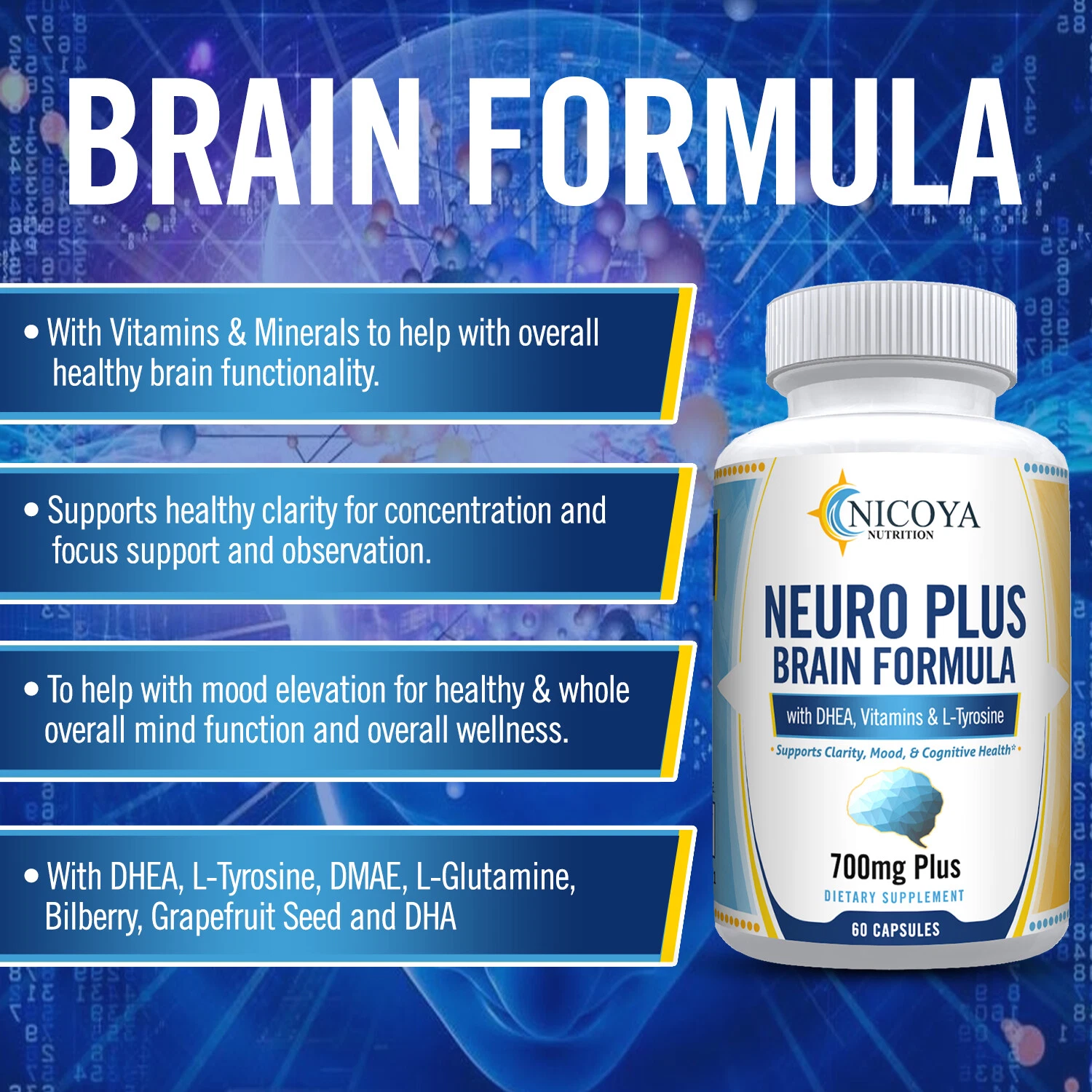Bottle of Nootropic Brain Supplement for Memory & Focus Support – 700mg to support health and wellness