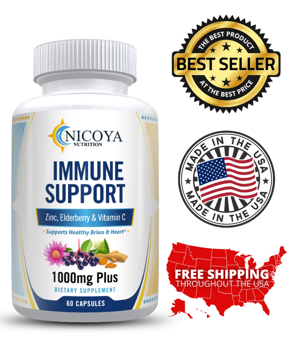Bottle of 12 in 1 Daily Immune Support 1000mg+ for Viral Defense & Antioxidants to support health and wellness