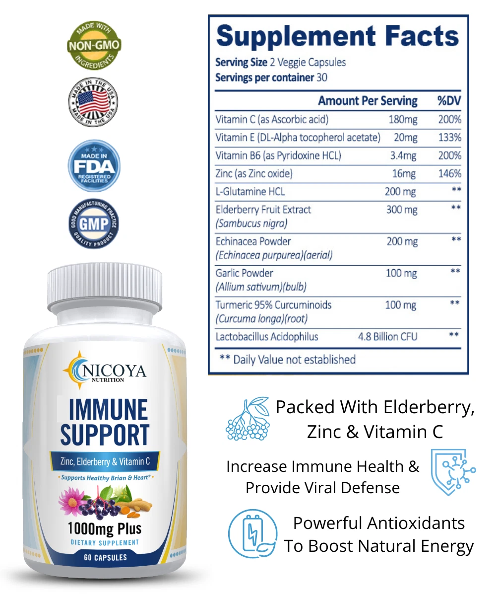Bottle of Elderberry Immune Support Supplement – 12 in 1, 1000MG+ to support health and wellness