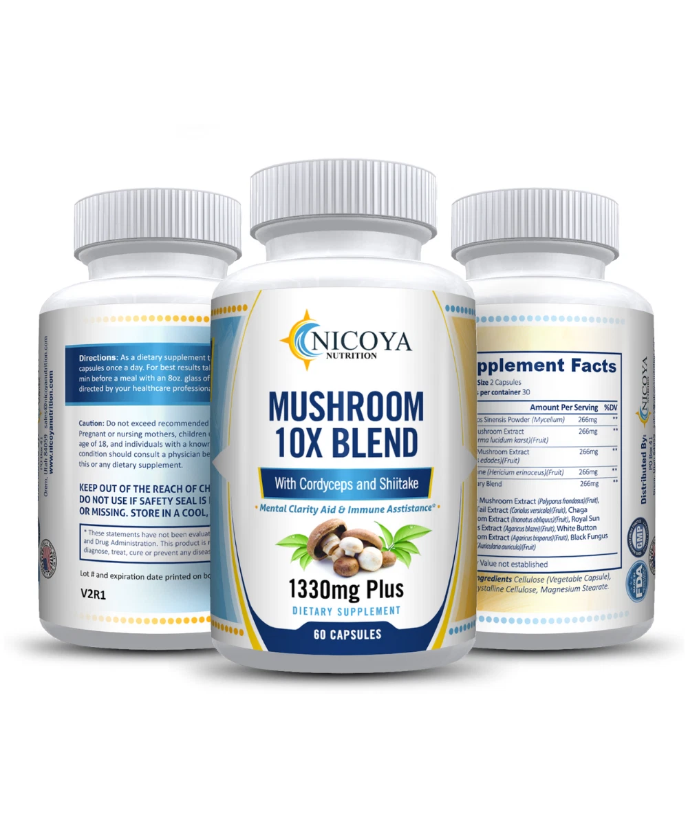 Bottle of Mushroom Complex Supplement for Immune & Cognitive Support – 10x Blend to support health and wellness
