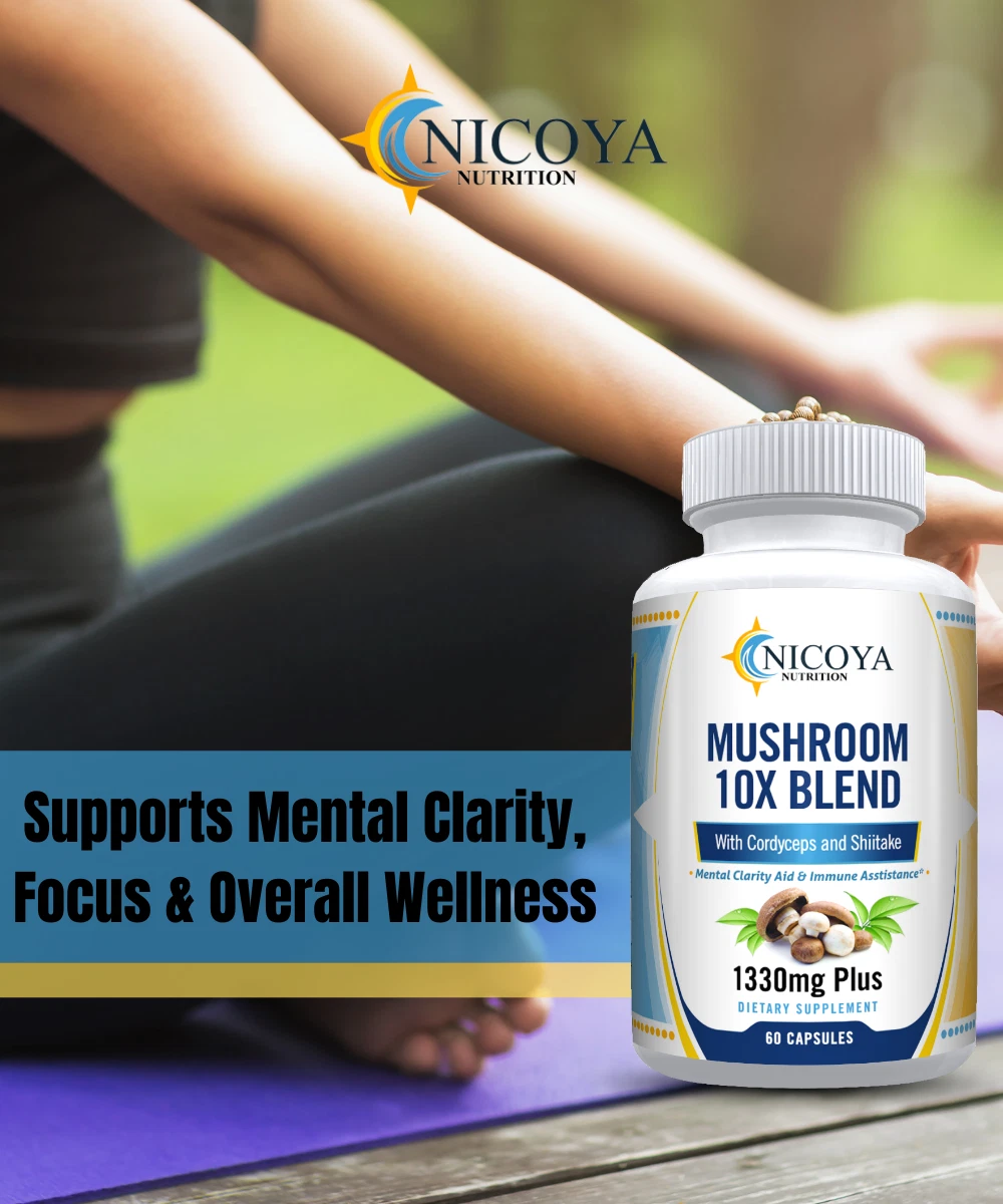 Bottle of Mushroom Complex Supplement for Immune & Cognitive Support – 10x Blend to support health and wellness