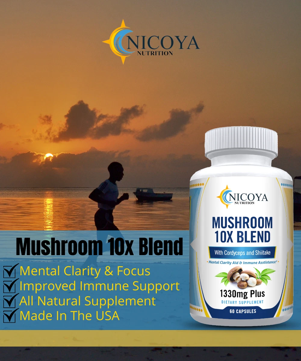 Bottle of Mushroom Complex Supplement for Immune & Cognitive Support – 10x Blend to support health and wellness