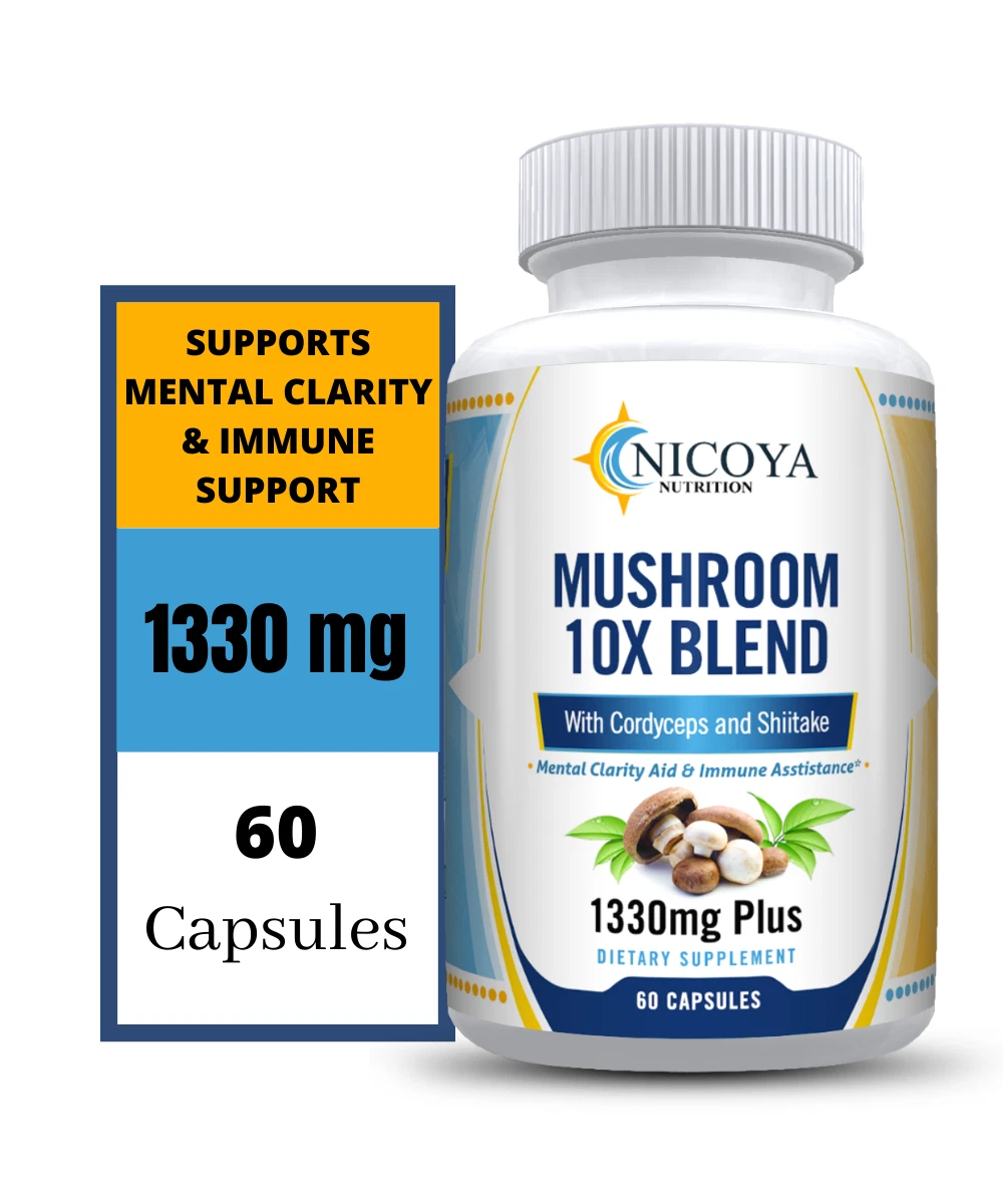 Bottle of Mushroom Complex Supplement for Immune & Cognitive Support – 10x Blend to support health and wellness