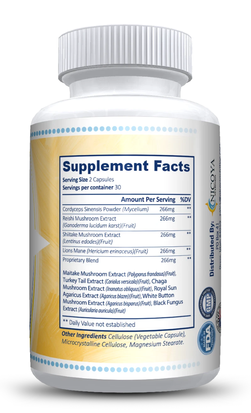Bottle of Mushroom Complex Supplement for Immune & Cognitive Support – 10x Blend to support health and wellness