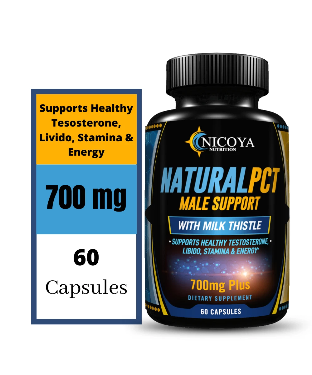 Bottle of PCT Supplement for Hormone & Male Support – 700 MG+ to support health and wellness
