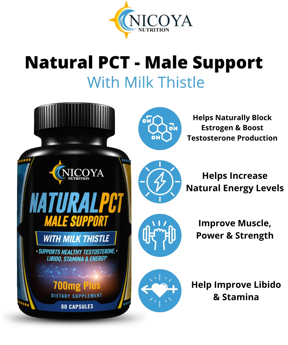 Bottle of PCT Supplement for Hormone & Male Support – 700 MG+ to support health and wellness