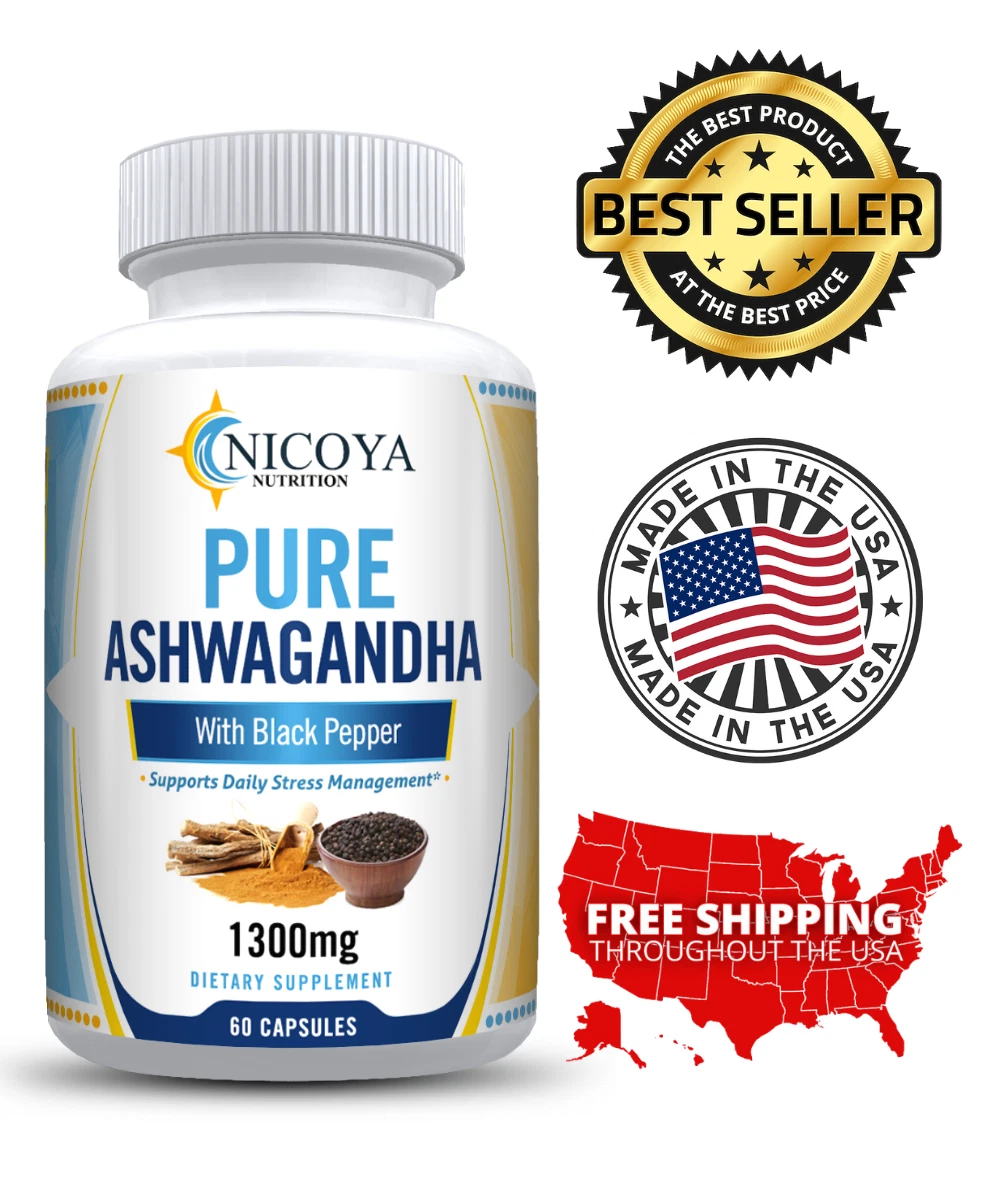 Bottle of Ashwagandha Supplement for Stress & Calm Support – 1300mg, Organic to support health and wellness