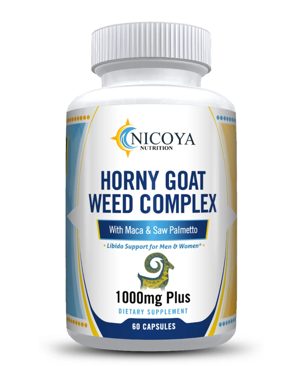 Bottle of Horny Goat Weed Supplement with Maca & Ginseng for Libido & Energy Support – 1000 MG+ to support health and wellness