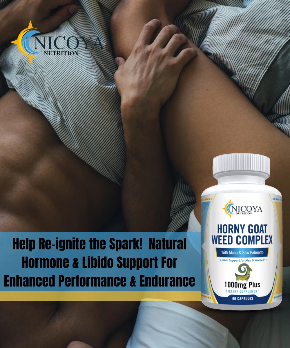 Bottle of Horny Goat Weed Supplement with Maca & Ginseng for Libido & Energy Support – 1000 MG+ to support health and wellness