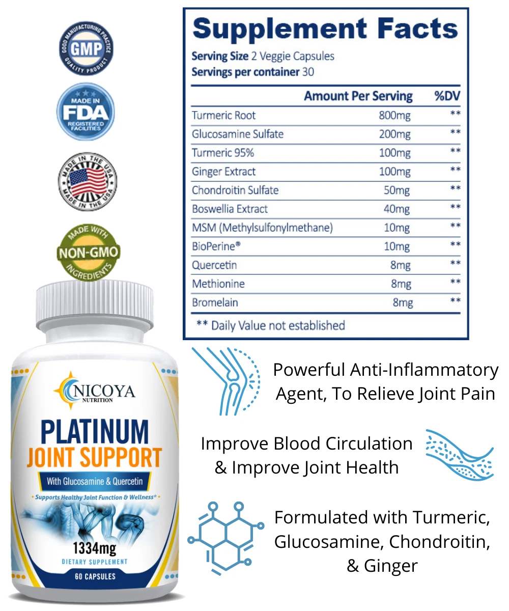 Bottle of Glucosamine Platinum Joint Support for Pain Relief & Mobility – 1334MG to support health and wellness