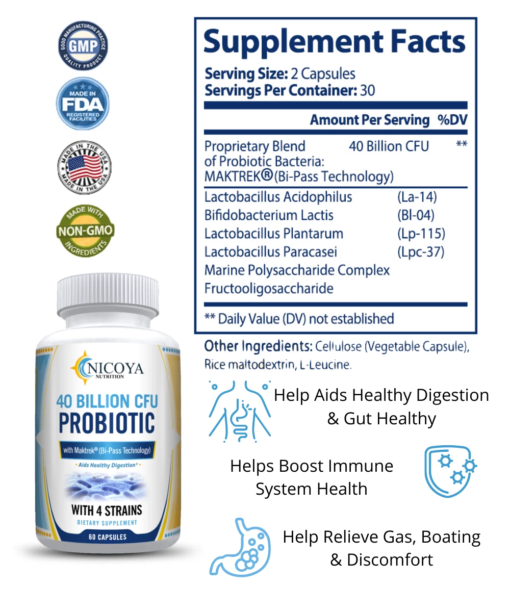 Bottle of Probiotic 40 Billion CFU Supplement for Digestive & Immune Support to support health and wellness