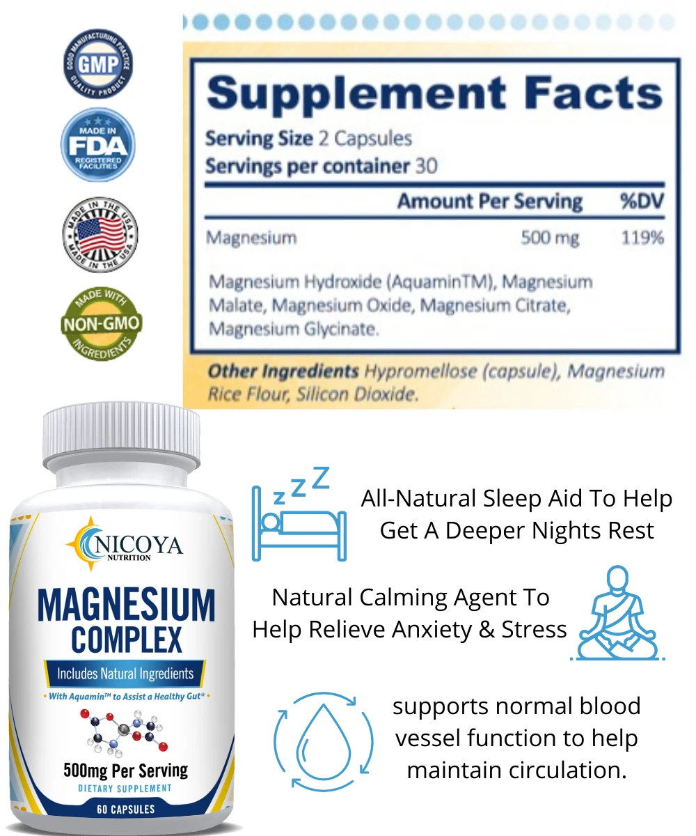 Bottle of Magnesium Complex Supplement for Stress & Relaxation Support – 500mg to support health and wellness