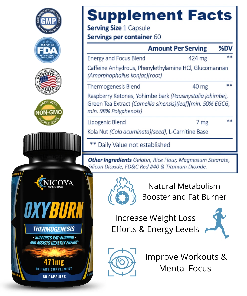 Bottle of Thermogenic OXY BURN Supplement for Weight Loss & Energy Support to support health and wellness