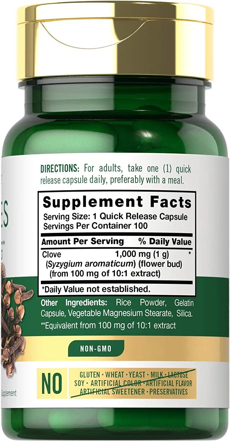 Bottle of Cloves Supplement Capsules 1000mg to support health and wellness