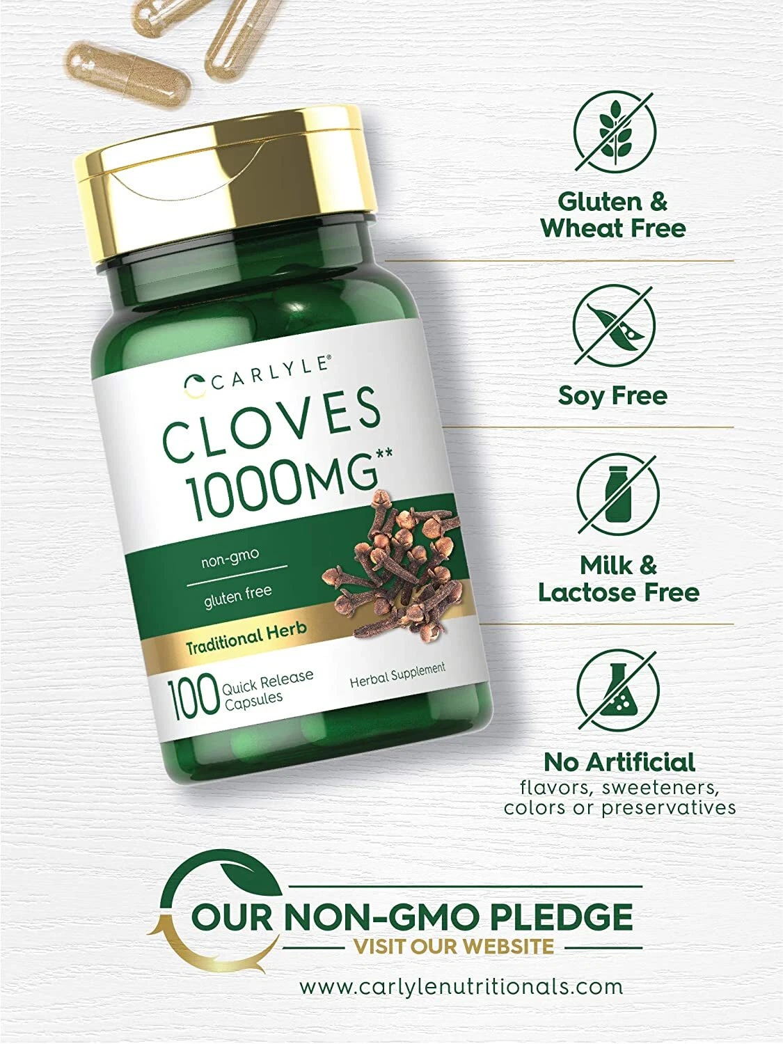 Bottle of Cloves Supplement Capsules 1000mg to support health and wellness