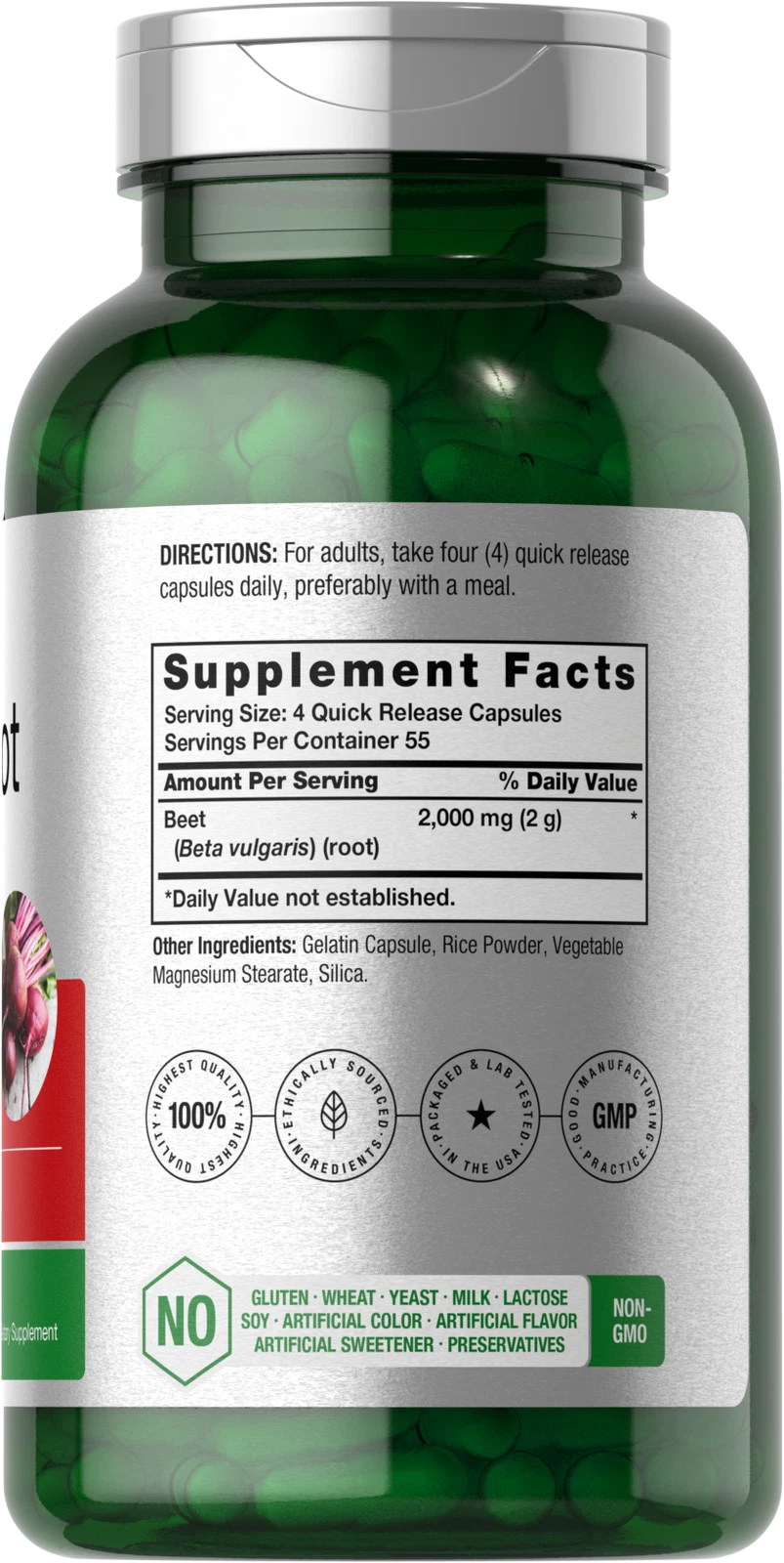Bottle of Beet Root Powder Capsules 2000mg to support health and wellness
