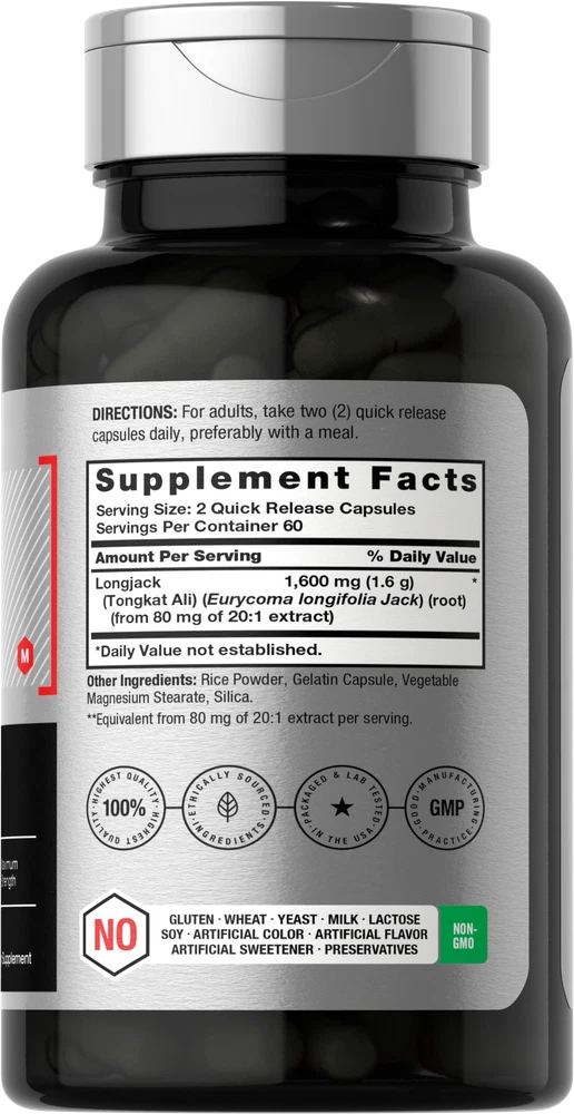 Bottle of Longjack (Tongkat Ali) 1600mg to support health and wellness