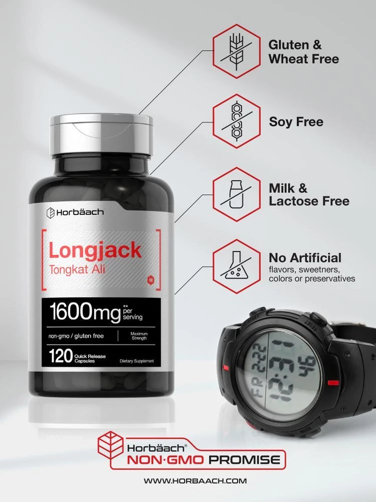 Bottle of Longjack (Tongkat Ali) 1600mg to support health and wellness