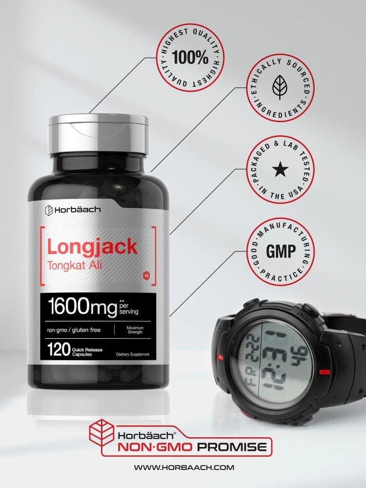 Bottle of Longjack (Tongkat Ali) 1600mg to support health and wellness