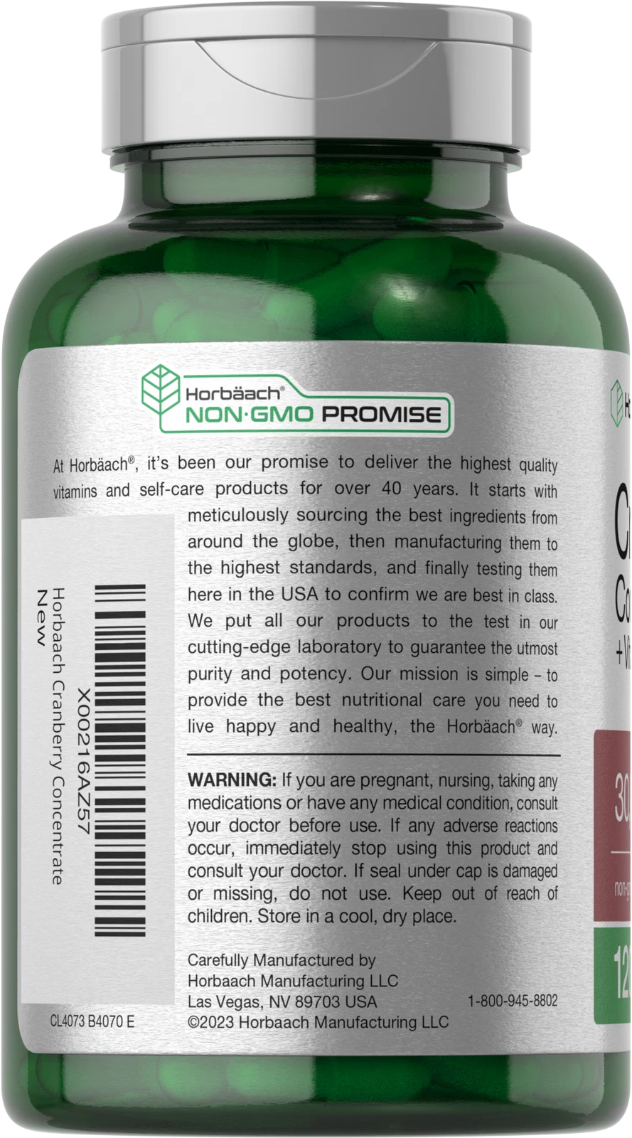 Bottle of Cranberry Capsules 30,000mg + Vitamin C to support health and wellness
