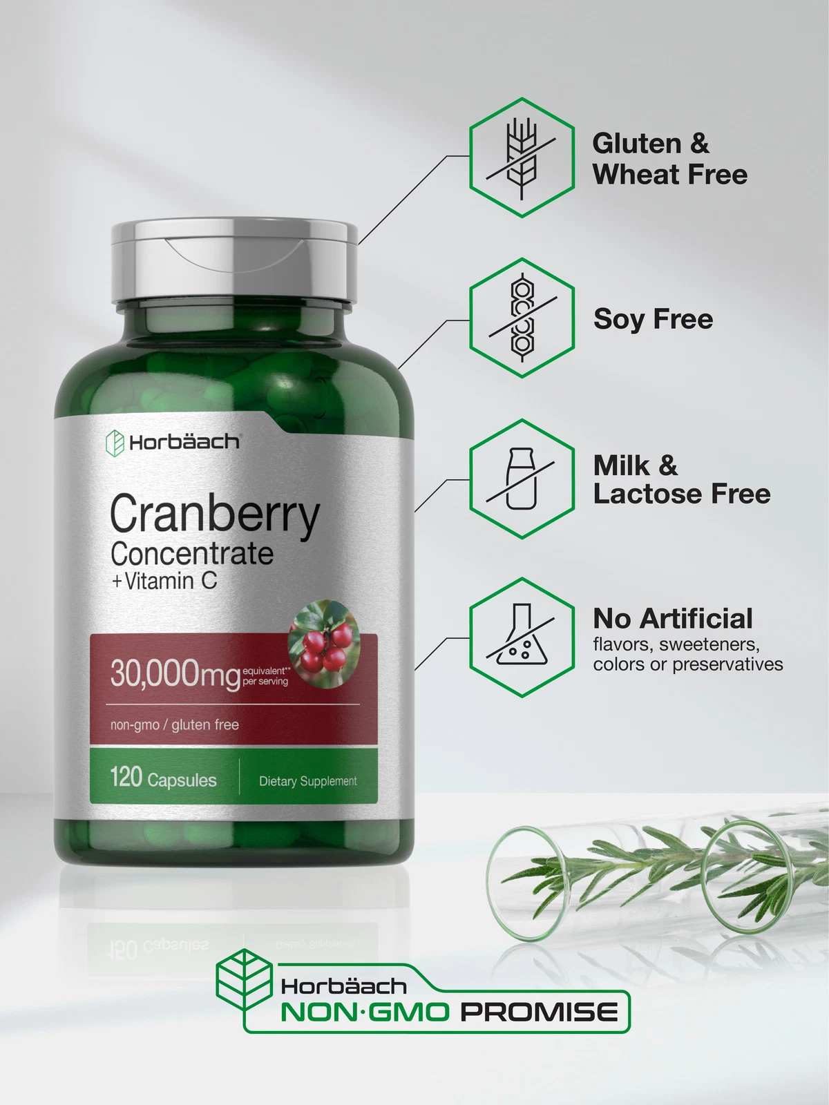 Bottle of Cranberry Capsules 30,000mg + Vitamin C to support health and wellness