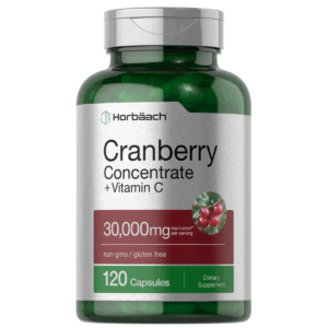 Bottle of Cranberry Capsules 30,000mg + Vitamin C to support health and wellness