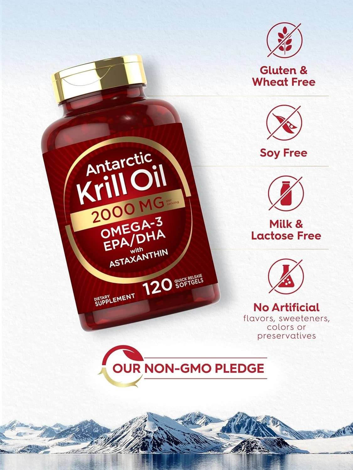 Bottle of Antarctic Krill Oil 2000mg to support health and wellness