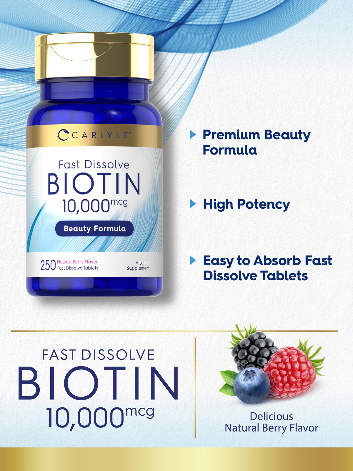 Bottle of Biotin 10000mcg Fast Dissolve Tablets to support health and wellness