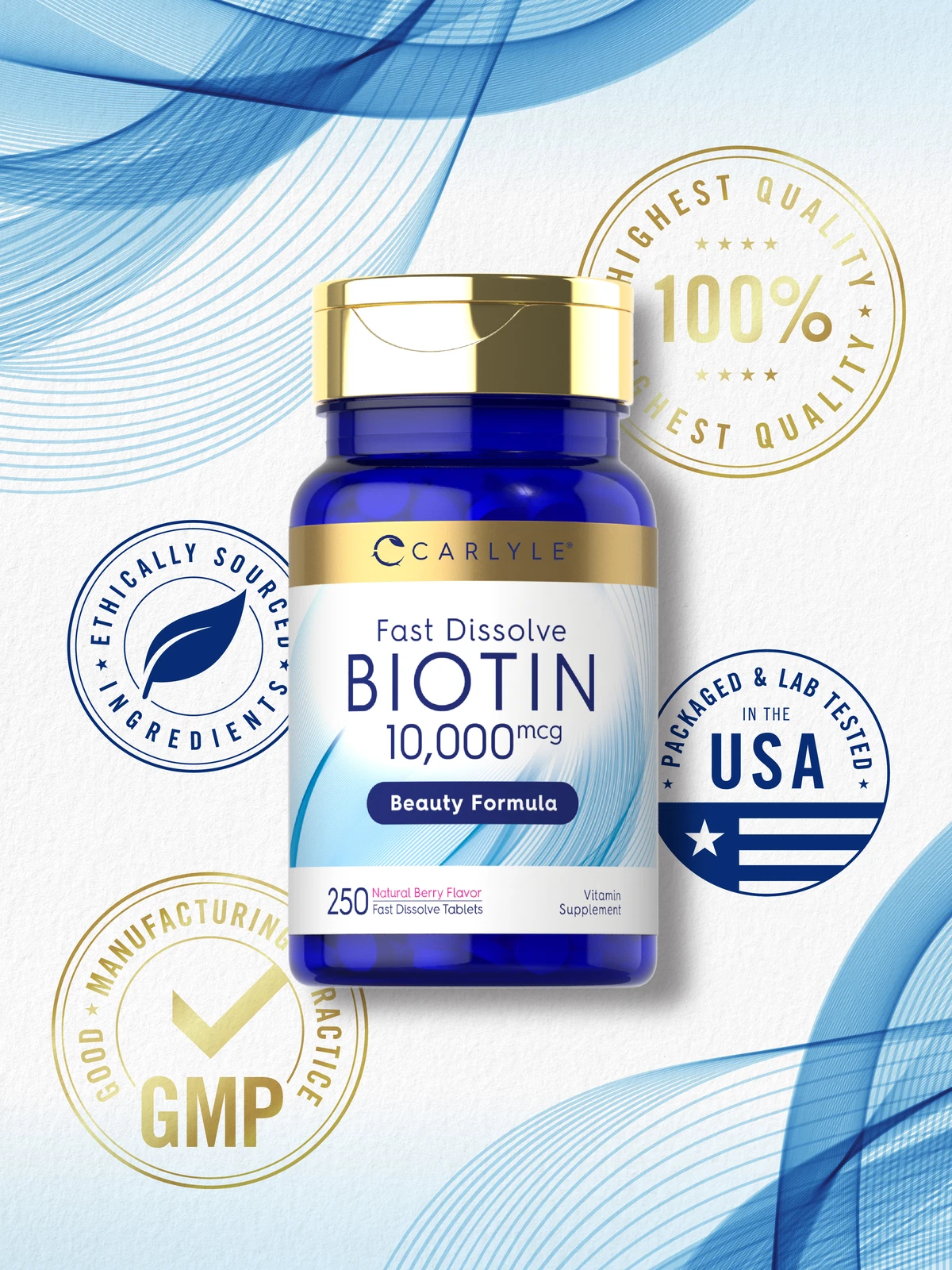 Bottle of Biotin 10000mcg Fast Dissolve Tablets to support health and wellness