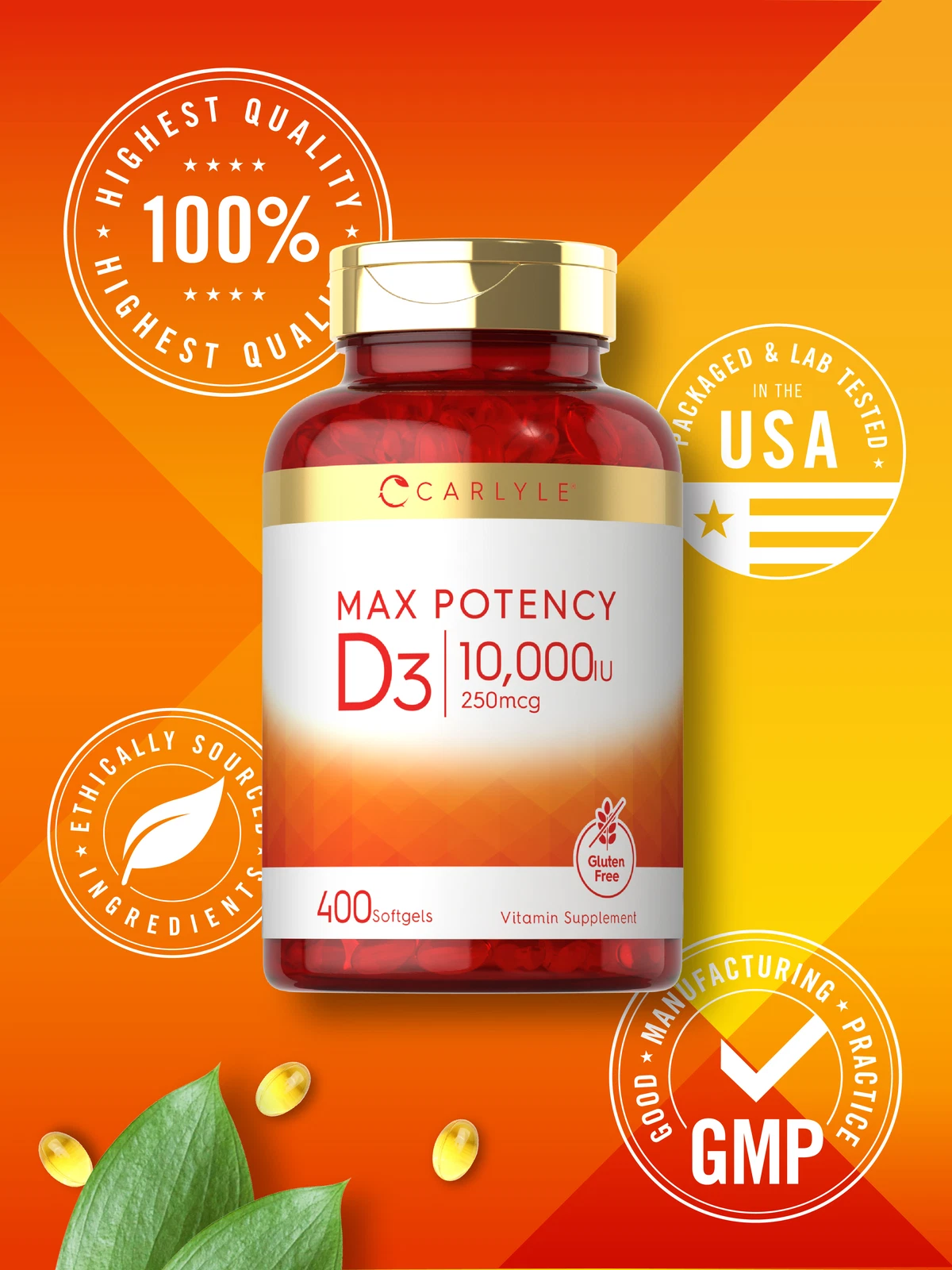 Bottle of Vitamin D3 10000 IU to support health and wellness