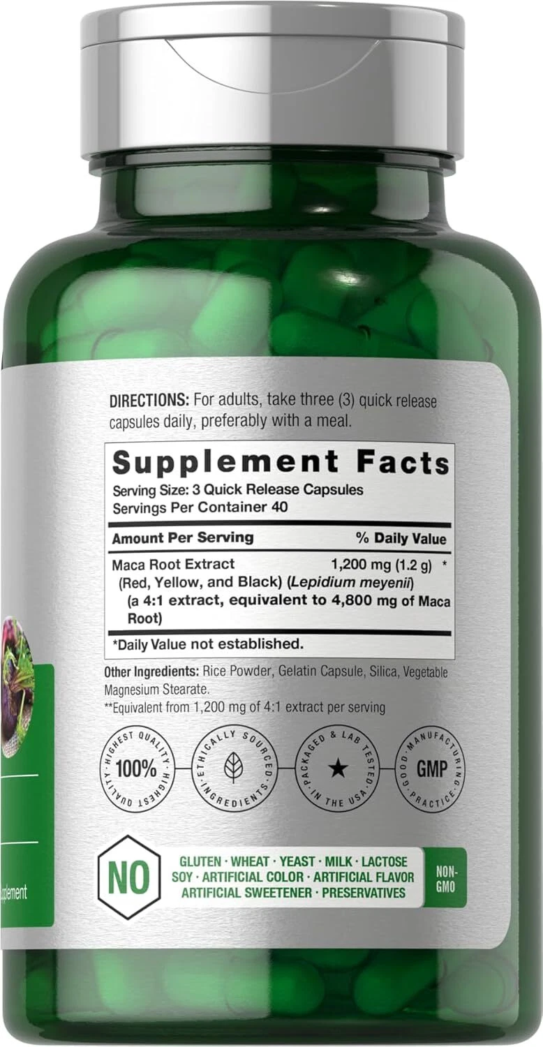 Bottle of Maca Root Capsules 4800mg to support health and wellness