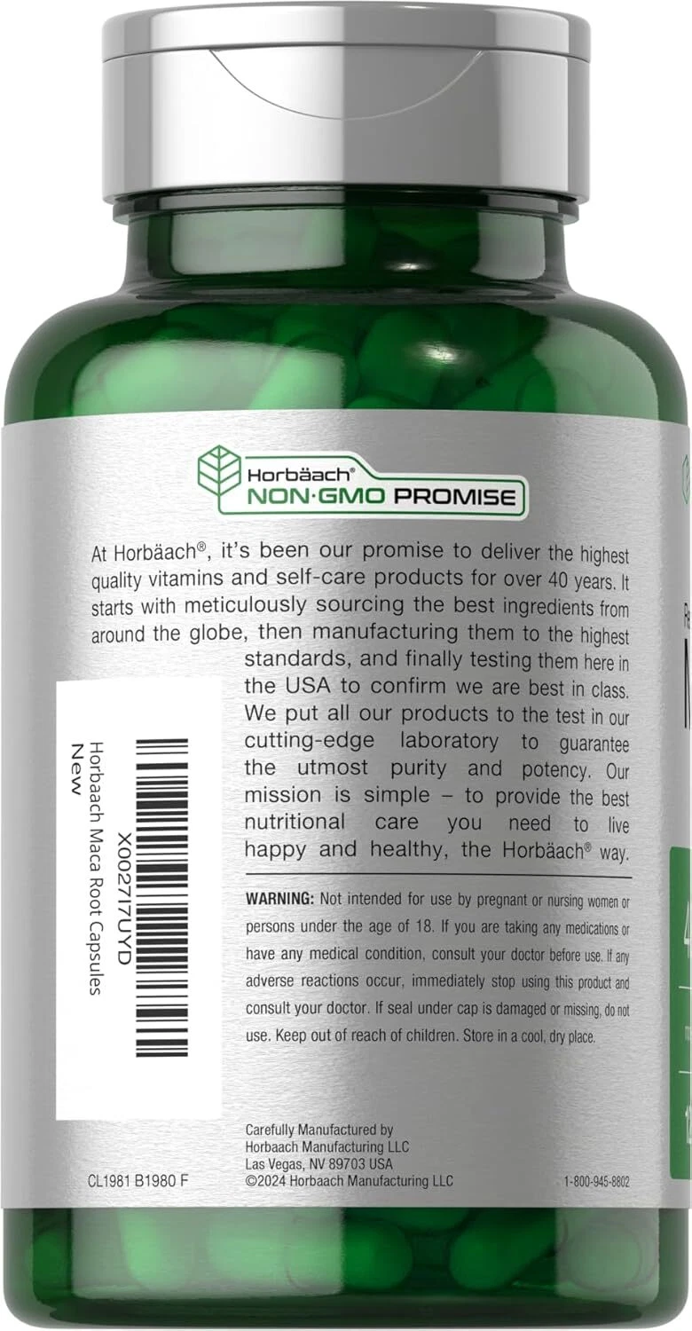 Bottle of Maca Root Capsules 4800mg to support health and wellness