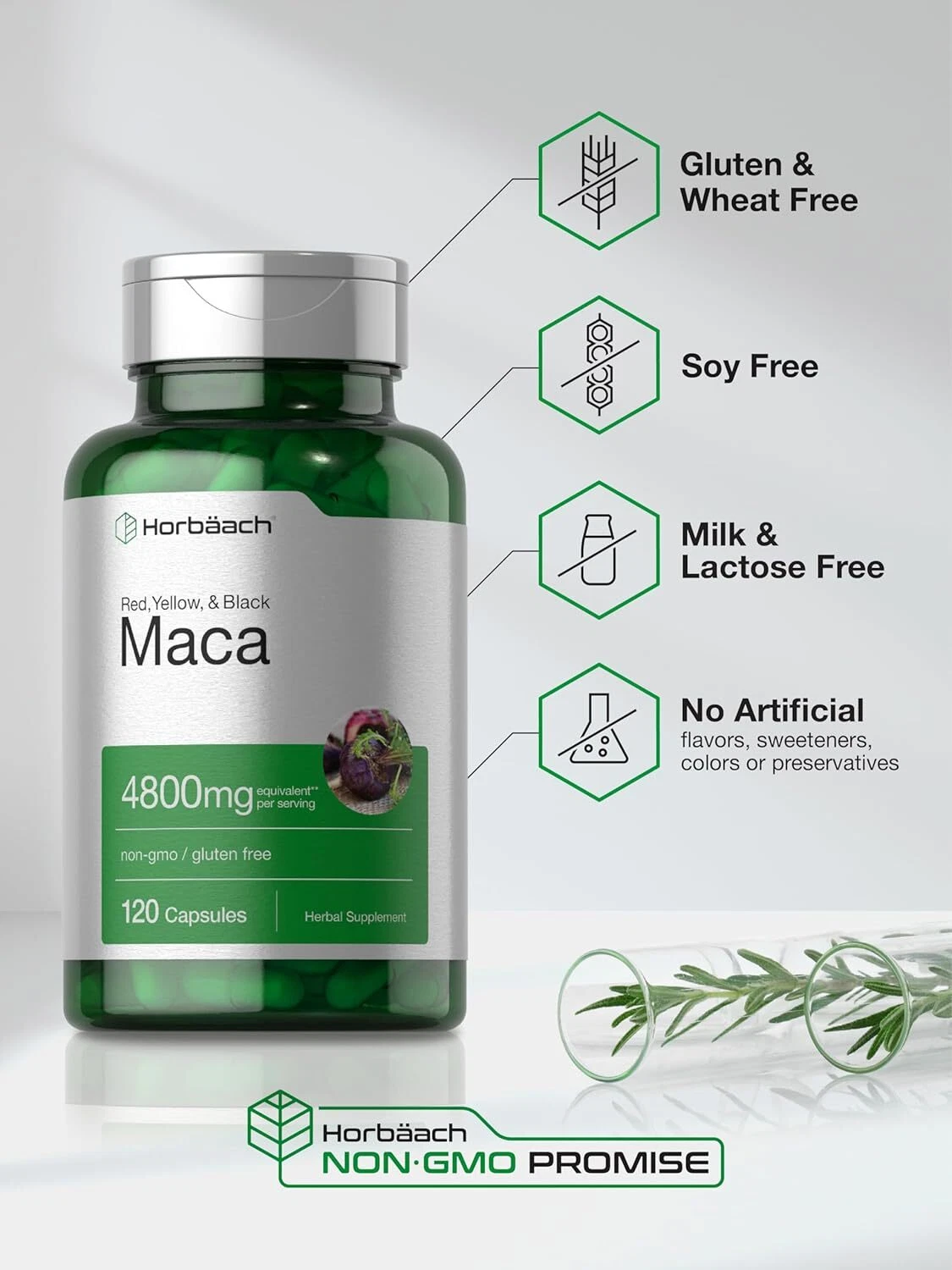 Bottle of Maca Root Capsules 4800mg to support health and wellness