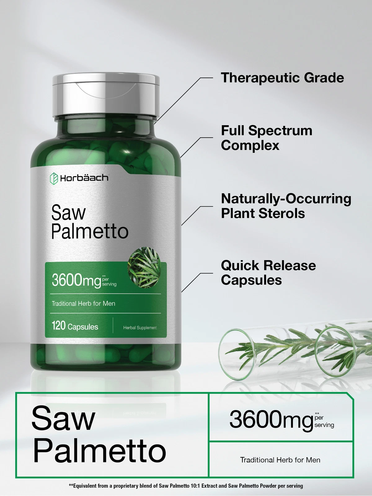 Bottle of Saw Palmetto Extract 3600mg to support health and wellness