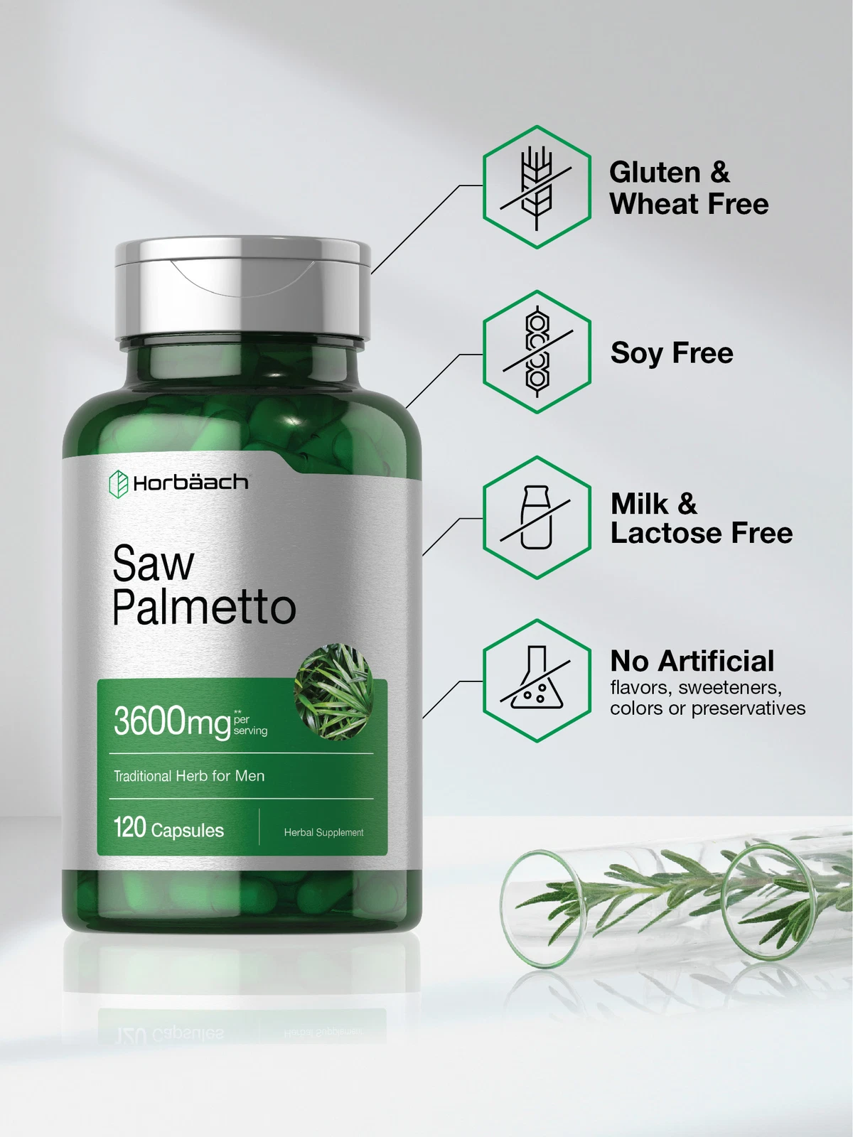 Bottle of Saw Palmetto Extract 3600mg to support health and wellness